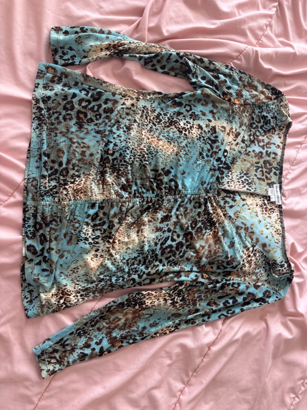 Long Sleeve Animal Print Top in Aqua